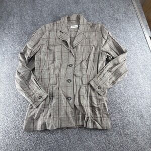 Liz Claiborne Grey Glen Plaid Skirt Suit Set Blazer Midi Skirt 10 Rayon Wool